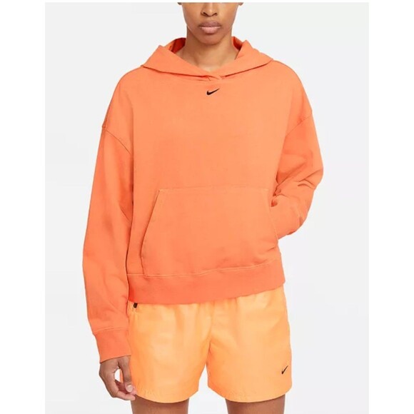 Nike Hoodie Size L Acid Wash Atomic Orange Cotton Swoosh Athleisure Sweatshirt - Picture 1 of 10